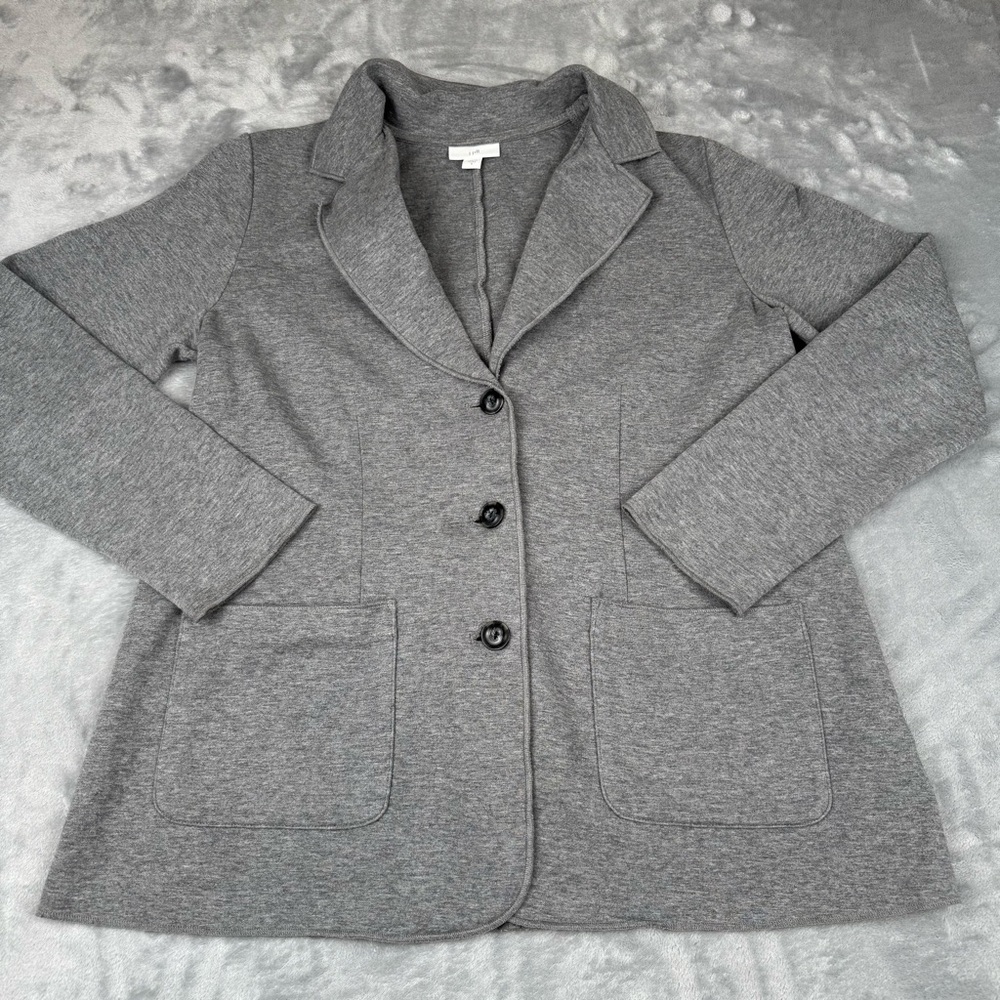 J Jill Knit Blazer Womens Size S Gray Button Long Sleeve Jacket Capsule Pockets